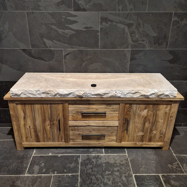  - BILBAO | Waschtisch | Travertin roh - 156 x 50 x 10 cm - Badgestaltung | Afrika Naturstein