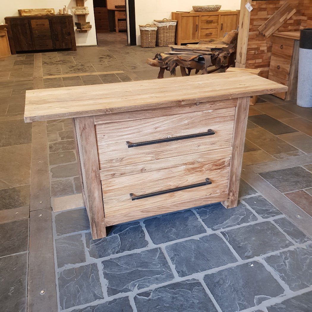 Waschbeckenunterschrank aus Teakholz für Bad, 140x46x80 cm, Kalimantan Badgestaltung, stilvoller Badmöbel für moderne Bäder