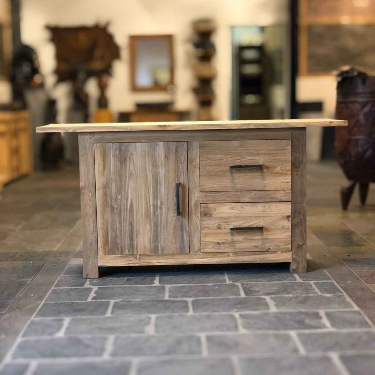Waschbeckenunterschrank Teak, 160x46x80 cm, massives Holz, modern für Badgestaltung, BINTAN Modell 2