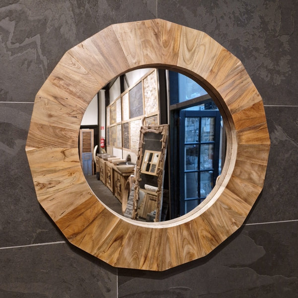  - Runder Wandspiegel Badspiegel B1 - 4 - B4 - Ø 86 x 3 cm - Badgestaltung | Afrika Naturstein