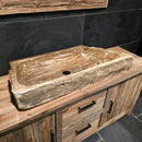 Wasbak van versteend hout | Natuursteen | Unieke stukken | 100-120 cm