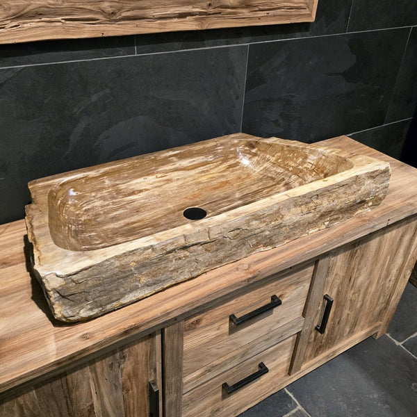 Wasbak van versteend hout | Natuursteen | Unieke stukken | 100-120 cm
