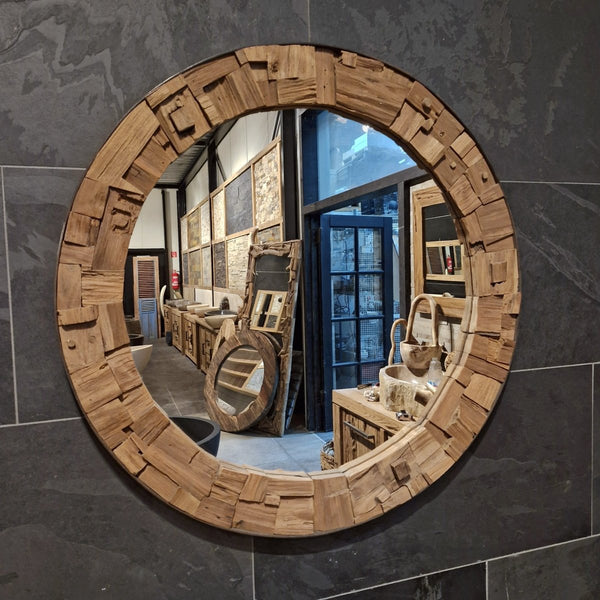  - Runder Wandspiegel Badspiegel C1 - 5 - C3 - Ø 100 x 5 cm - Badgestaltung | Afrika Naturstein