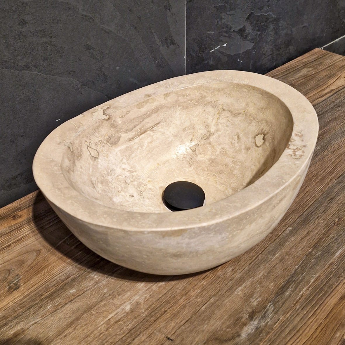 Aufsatzwaschbecken | Travertin glatt | Naturstein | Verschiedene Größen