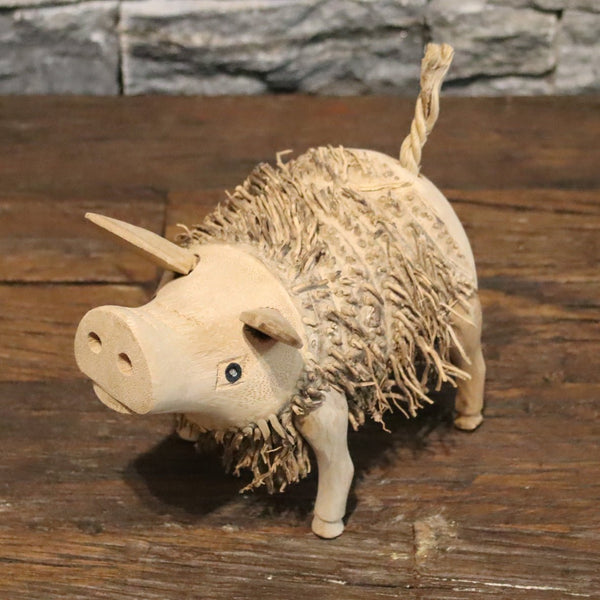  - Schweinchen aus Altholz - Klein - L 16 x B 9 x H 14 cm - Badgestaltung | Afrika Naturstein