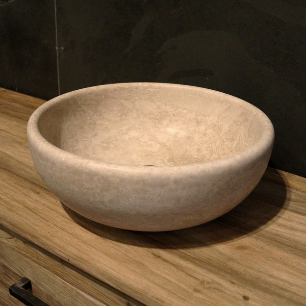  - MOSKAU | rundes Waschbecken | Travertin glatt - Ø 40 cm - Badgestaltung | Afrika Naturstein