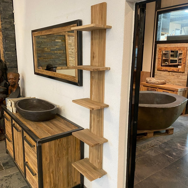  - Handtuchhalter Wandregal Teak 35 x 20 x 172 cm - Badgestaltung | Afrika Naturstein