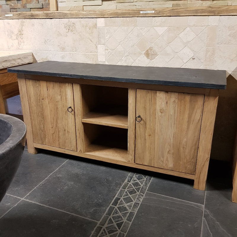 Teak Unterschrank Kommode Sideboard Anrichte Schieferplatte - BORNEO 1 Kommode mit Schieferplatte 170 x 55 x 80 cm - Badgestaltung | Afrika Naturstein