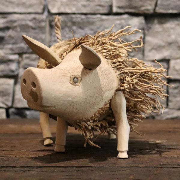  - Schweinchen aus Altholz - Klein - L 16 x B 9 x H 14 cm - Badgestaltung | Afrika Naturstein