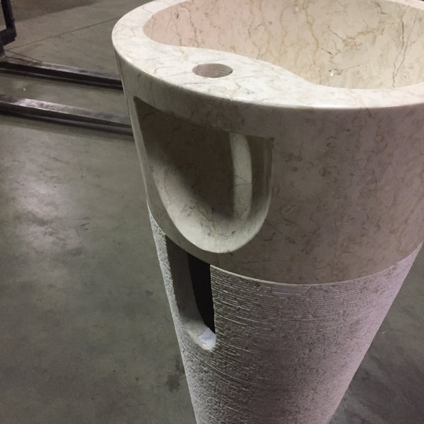  - LEFKAS Standwaschbecken Beige Marmor 90 x 40 cm - Beige mit Hahnloch - Badgestaltung | Afrika Naturstein