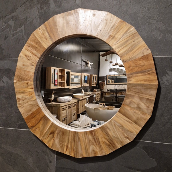  - Runder Wandspiegel Badspiegel B1 - 4 - B4 - Ø 86 x 3 cm - Badgestaltung | Afrika Naturstein