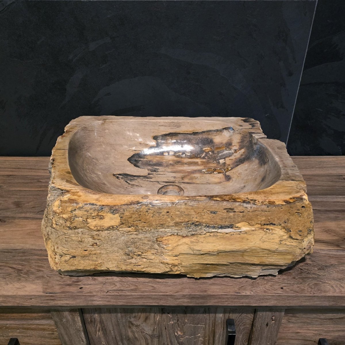Aufsatzwaschbecken aus versteinertem Holz | Naturstein | Unikate | 60-80 cm
