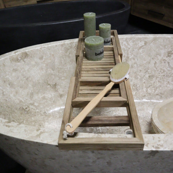  - Badewannenablage Teakholz ausziehbar 67 - 95 x 26 x 6 cm - Badgestaltung | Afrika Naturstein