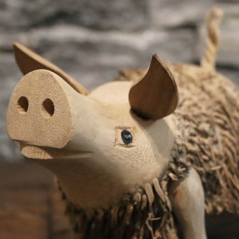  - Schweinchen aus Altholz - Klein - L 16 x B 9 x H 14 cm - Badgestaltung | Afrika Naturstein # Mittel