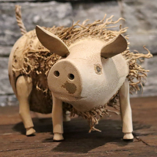  - Schweinchen aus Altholz - Mittel - L 21 x B 19 x H 16 cm - Badgestaltung | Afrika Naturstein