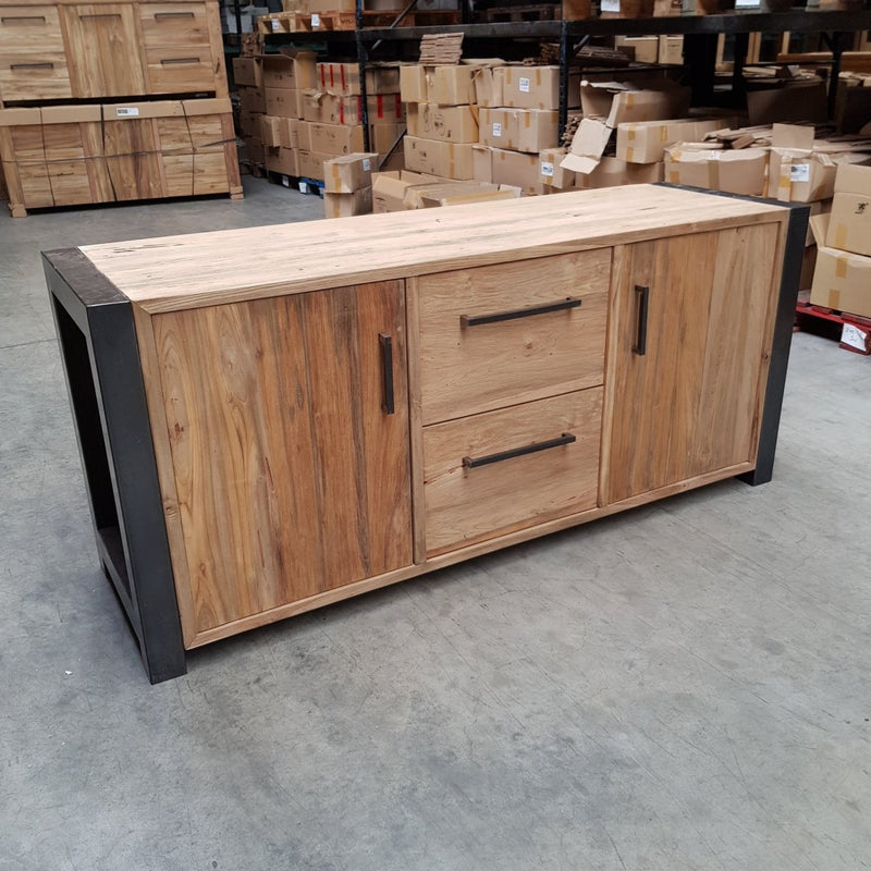 Großes Loft Style Sideboard aus Recycle - Teak mit Metallrahmen - METAL LOOK 4 Kommode 180 x 55 x 80 cm - Badgestaltung | Afrika Naturstein