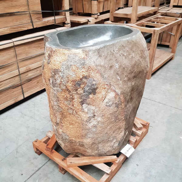  - RHODOS XD Standwaschbecken Flussstein 90 x 65 x 90 cm - Badgestaltung | Afrika Naturstein