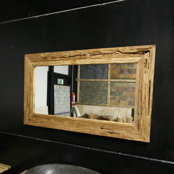  - Teak Altholz Spiegel handgefertigtes Unikat - 100 x 70 cm - Badgestaltung | Afrika Naturstein