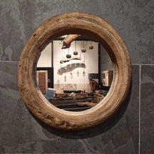Recycelter Badspiegel aus Teakholz, Durchmesser 55 cm, für moderne Badgestaltung, von WANDSPIEGEL