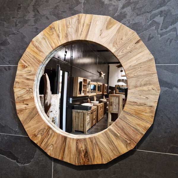  - Runder Wandspiegel Badspiegel B1 - 4 - B3 - Ø 86 x 3 cm - Badgestaltung | Afrika Naturstein