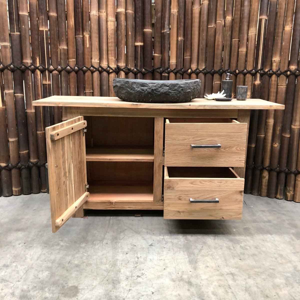 Waschbeckenunterschrank aus Massivholz in Teak, 160x46x80 cm, BINTAN Badgestaltung, eleganter Stauraum für das Badezimmer
