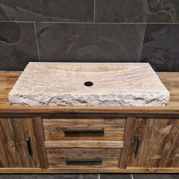  - BILBAO | Waschtisch | Travertin roh - 106 x 50 x 10 cm - Badgestaltung | Afrika Naturstein