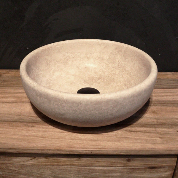  - MOSKAU | rundes Waschbecken | Travertin glatt - Ø 40 cm - Badgestaltung | Afrika Naturstein