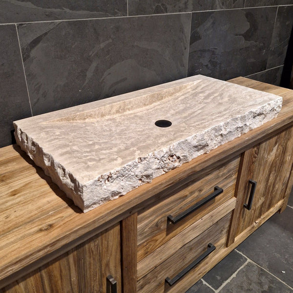 - BILBAO | Waschtisch | Travertin roh - 106 x 50 x 10 cm - Badgestaltung | Afrika Naturstein