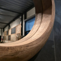 Recycelter Badspiegel aus Teakholz, Ø 55 cm, WANDSPIEGEL Badgestaltung, natürlicher Holzlook, modernes Badezimmerdesign