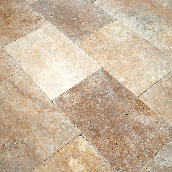  - Muster | Terrassenplatten | TRAVERTIN DARK MIX - ca. 15 - 20 x 15 - 20 cm - Muster | Afrika Naturstein