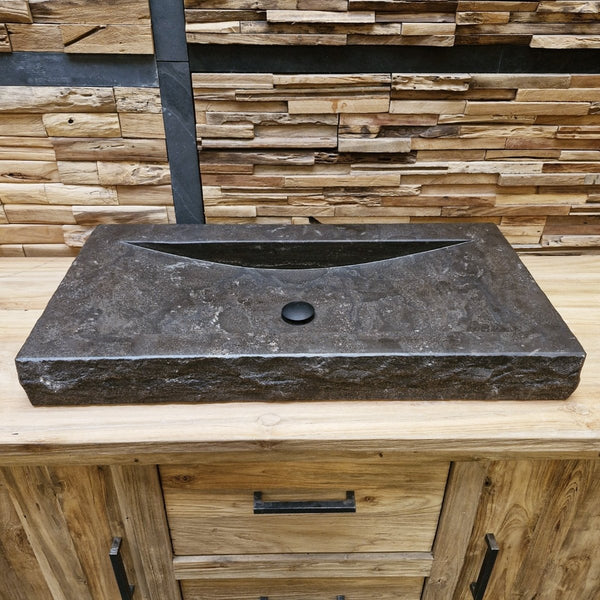  - BILBAO Waschtisch Blaustein Roh - 66 x 40 x 10 cm - Badgestaltung | Afrika Naturstein