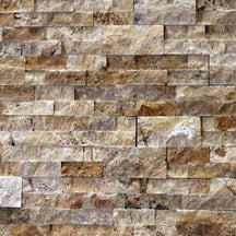 Naturstein Verblender aus Travertin mit Block, SCABAS ANTIK GOLD, dekoratives Wandmaterial für Natursteinoptik