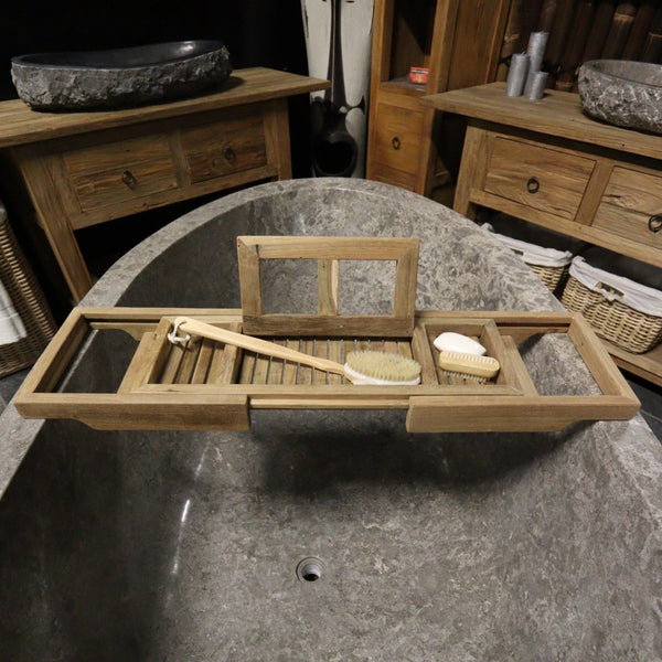  - Badewannenablage Teakholz ausziehbar 67 - 95 x 26 x 6 cm - Badgestaltung | Afrika Naturstein