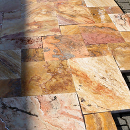  - Muster | Terrassenplatten | TRAVERTIN SCABAS ANTIK GOLD - ca. 15 - 20 x 15 - 20 cm - Muster | Afrika Naturstein