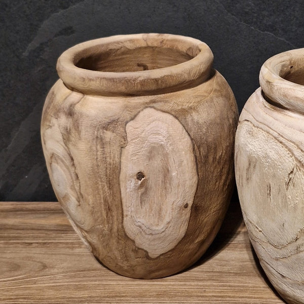  - Kleine Vase aus recyceltem Teakholz, Mix oder hell - Mixholz Vase - Badgestaltung | Afrika Naturstein