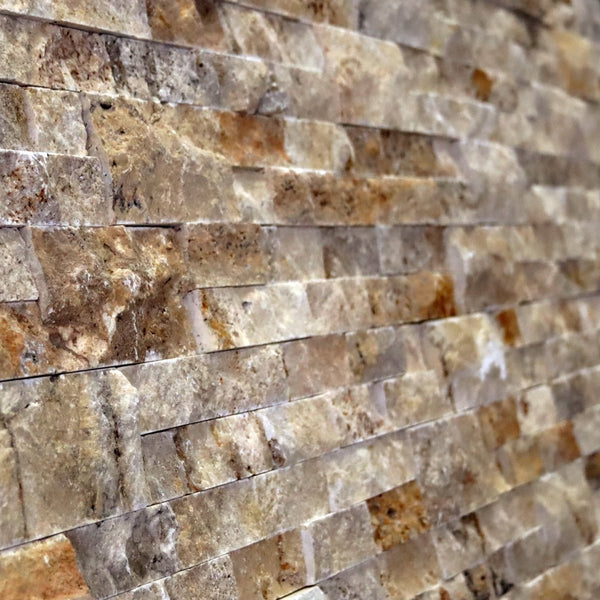  - Muster | Naturstein Verblender | TRAVERTIN SCABAS ANTIK GOLD MIT BLOCK - ca. 15 x 15 - 20 cm - Muster | Afrika Naturstein