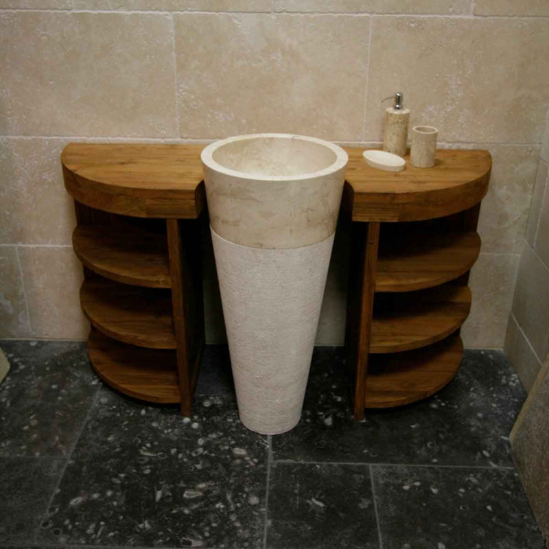 Badschrank mit Standwaschbecken | 140 x 45 x 83 cm | Teak & Naturstein