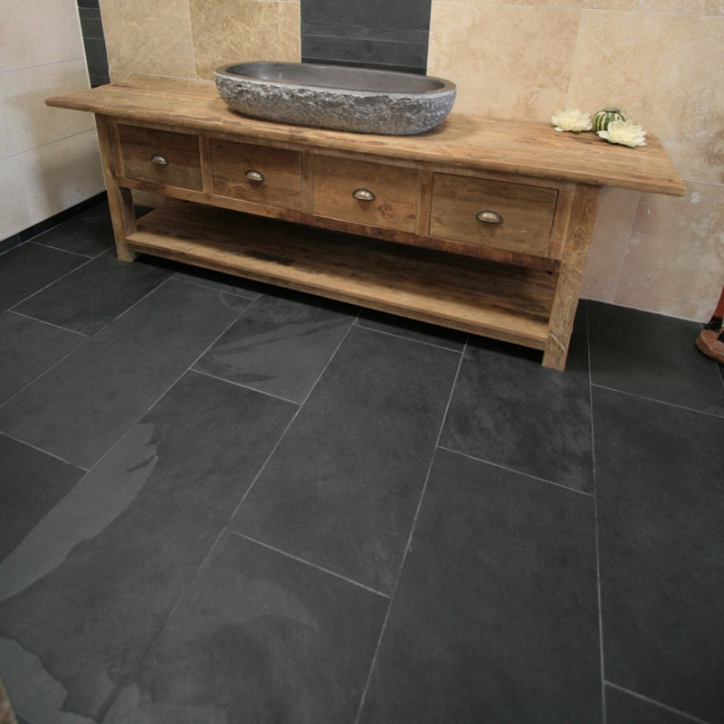 Naturstein Fliesen Wandfliesen Bodenfliesen Schiefer Mustang - Schieferfliesen | MUSTANG (Black Slate) | In verschiedenen Formaten - 60 x 40 x 1.0 cm - Fliesen | Afrika Naturstein