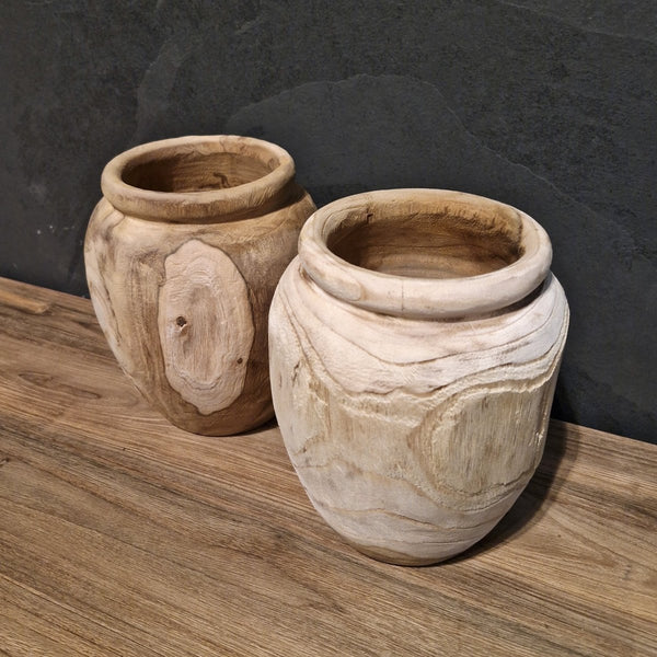 - Kleine Vase aus recyceltem Teakholz, Mix oder hell - Mixholz Vase - Badgestaltung | Afrika Naturstein