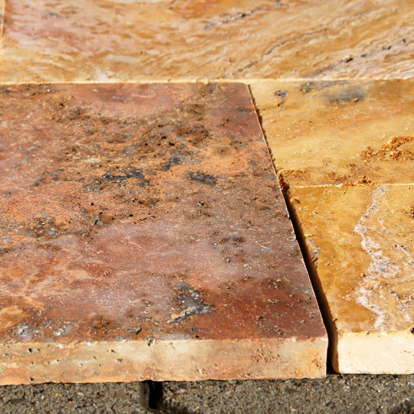  - Muster | Terrassenplatten | TRAVERTIN SCABAS ANTIK GOLD - ca. 15 - 20 x 15 - 20 cm - Muster | Afrika Naturstein