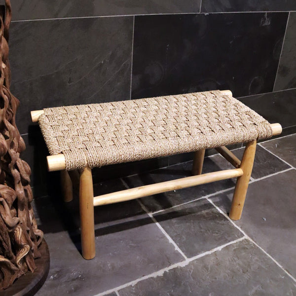  - Bänkchen mit geflochtenem Seegras - 90 x 40 x 45 cm (mit Bambus) - Badgestaltung | Afrika Naturstein