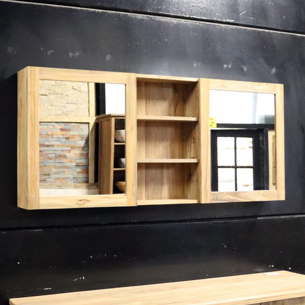 Spiegelschrank für Badezimmer aus recyceltem Teakholz, 140-180 cm breit, 70 cm hoch, moderne Badgestaltung mit MALAYA