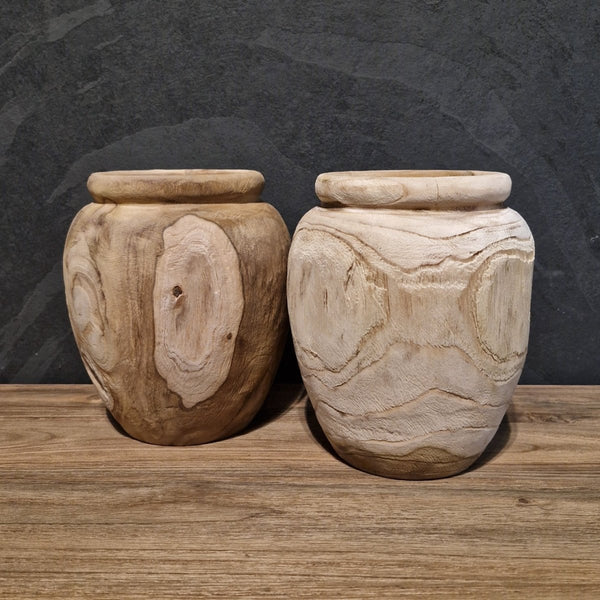 - Kleine Vase aus recyceltem Teakholz, Mix oder hell - Mixholz Vase - Badgestaltung | Afrika Naturstein
