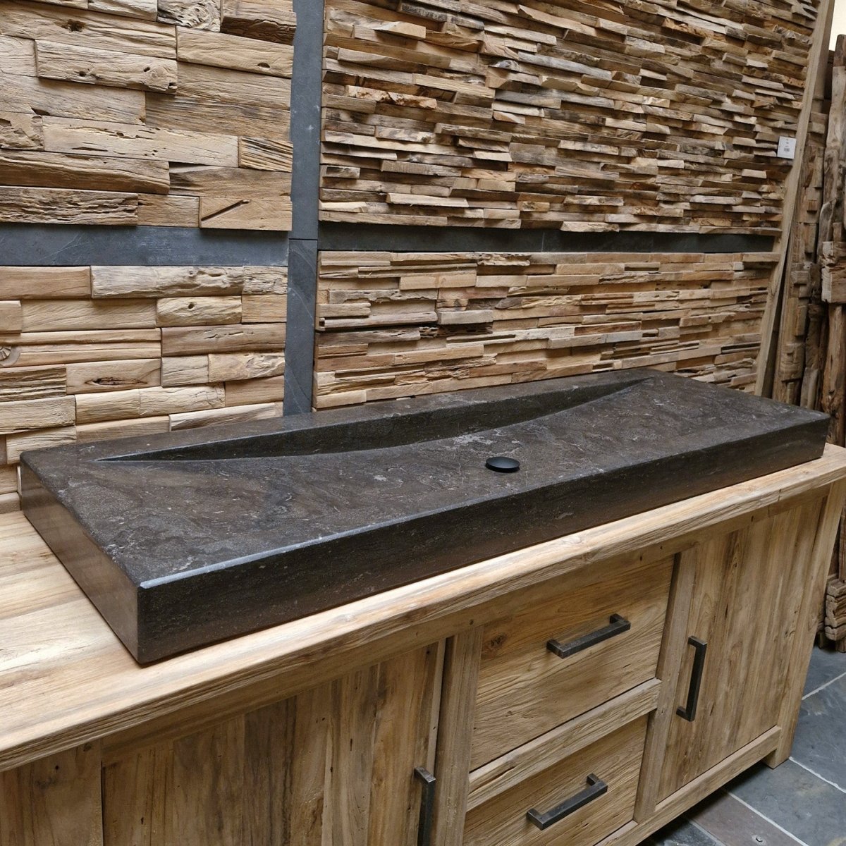  - BILBAO Waschtisch Blaustein Glatt - 152 x 48 x 10 cm - Badgestaltung | Afrika Naturstein