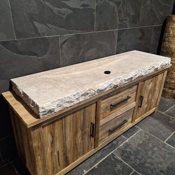  - BILBAO | Waschtisch | Travertin roh - 186 x 55 x 10cm - Badgestaltung | Afrika Naturstein