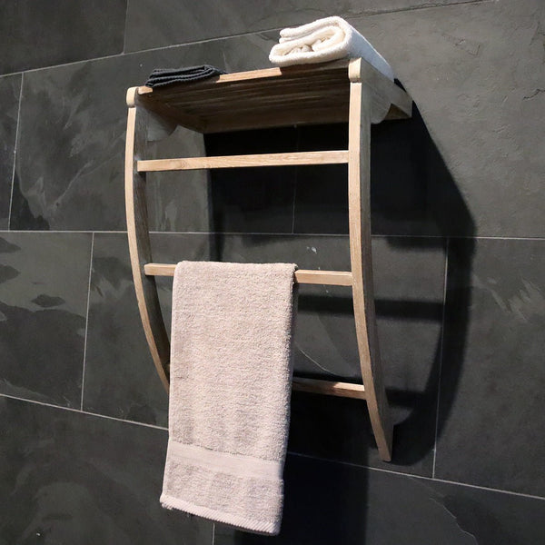  - Wandregal Handtuchleiter Teakholz 50 x 25 x 70cm - Dunkel (gebrannt) - Badgestaltung | Afrika Naturstein