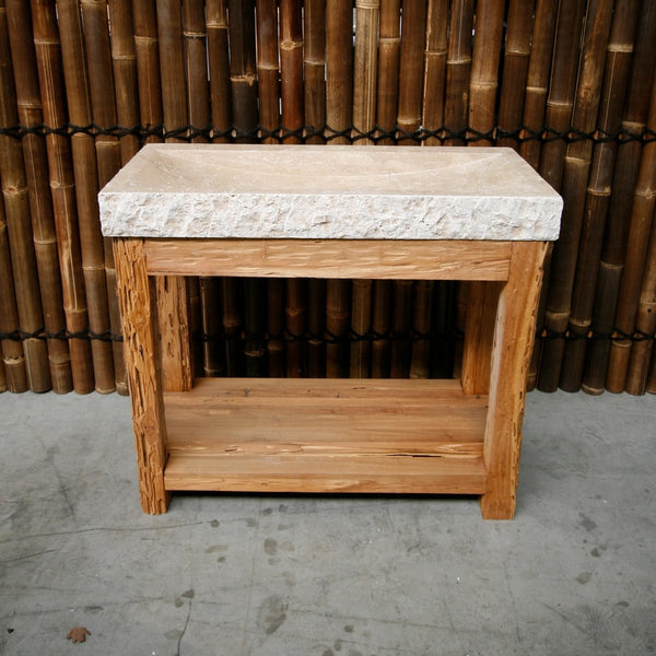  - DENPASAR Untertisch mit Waschbecken - Travertin roh - Badgestaltung | Afrika Naturstein