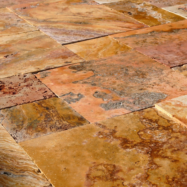  - Muster | Terrassenplatten | TRAVERTIN SCABAS ANTIK GOLD - ca. 15 - 20 x 15 - 20 cm - Muster | Afrika Naturstein