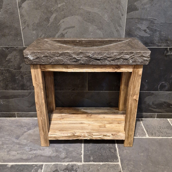  - DENPASAR Untertisch mit Waschtisch Blaustein Roh - 86 x 45 x 87 cm - Badgestaltung | Afrika Naturstein