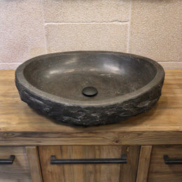 WAVE | Waschbecken | Blaustein roh - 60 x 45 x 13 - 15 cm - Badgestaltung | Afrika Naturstein